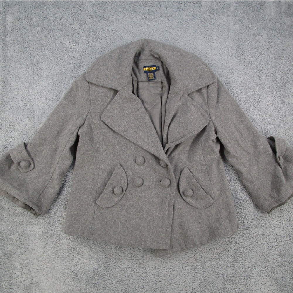 Ralph Lauren Rugby Womens Gray Cotton Pea Coat Bell Sleeve Jacket Small